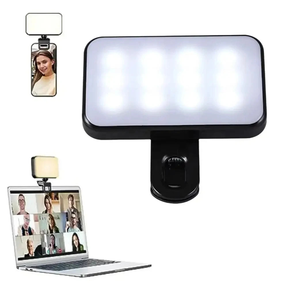 Portable Mini Selfie Fill Light Rechargeable 3 Modes Adjustable Brightness Clip On For Phone Laptop Tablet Meeting Make Up