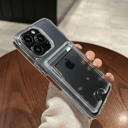 Fashion Card Holder Transparent Case for iPhone 16 15 17 Pro Max Air 14 Plus 11 12 13 16e Xs Wallet Soft Shockproof Clear Cover