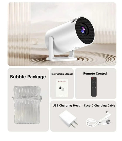 A Nouveau projecteur portable HY300 4K sous Android 11, 300 ANSI, mise au point électronique, Bluetooth 5.4, haut-parleur intégré, usage extérieur