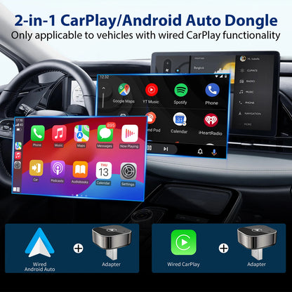 Pionray 2in1 Wireless CarPlay Adapter Android Auto Car Intelligent Systems Plug&Play For VW Toyota Nissan Honda Ford Benz