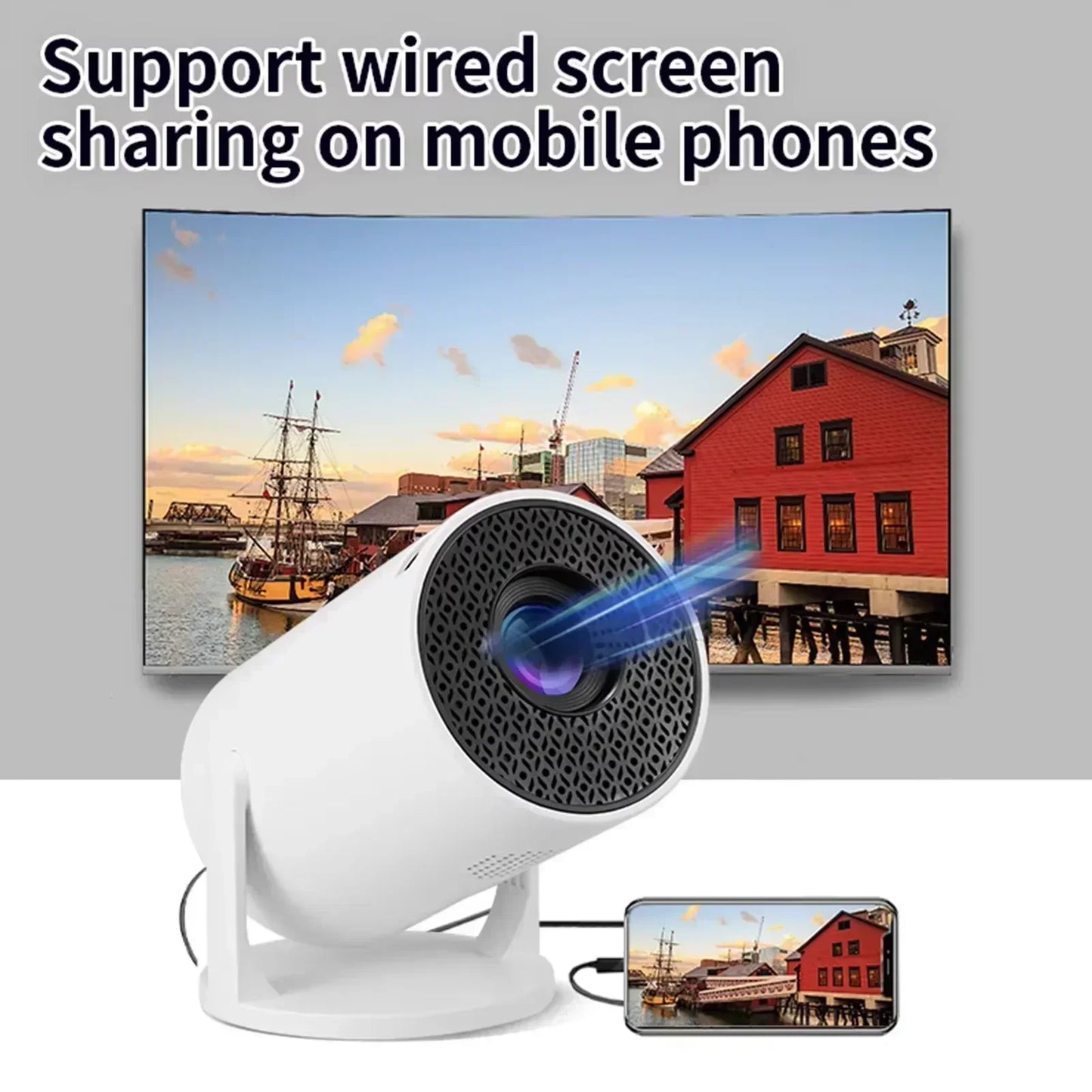 A Nouveau projecteur portable HY300 4K sous Android 11, 300 ANSI, mise au point électronique, Bluetooth 5.4, haut-parleur intégré, usage extérieur