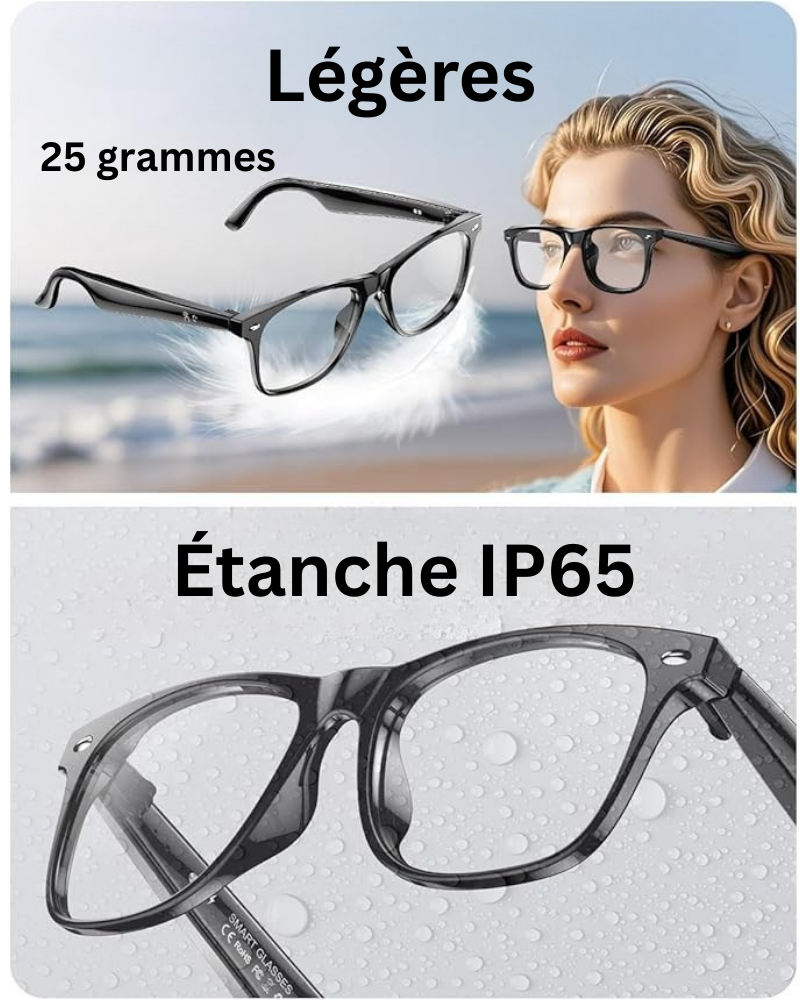 A Lunettes connectées 4K IA | Caméra HD mains libres, Contrôle Vocal & Appels Bluetooth